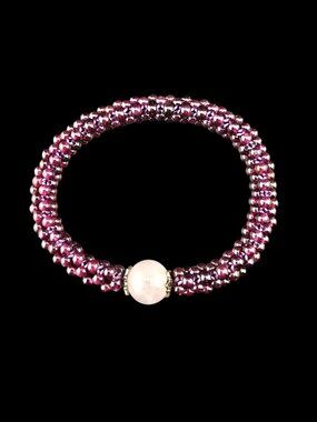 Handmade Garnet & Jadeite Beaded Stretch Bracelet Boho